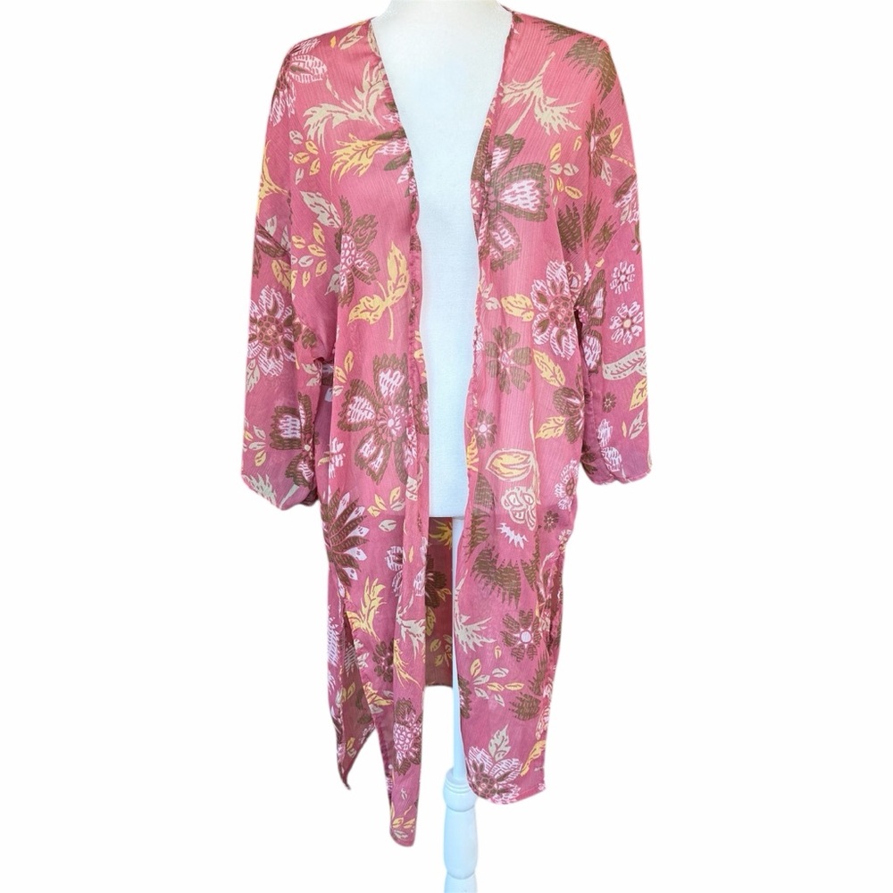 Sonoma Floral Kimono Sheer Swimwear Cover-Up Robe Burgundy Pink OS